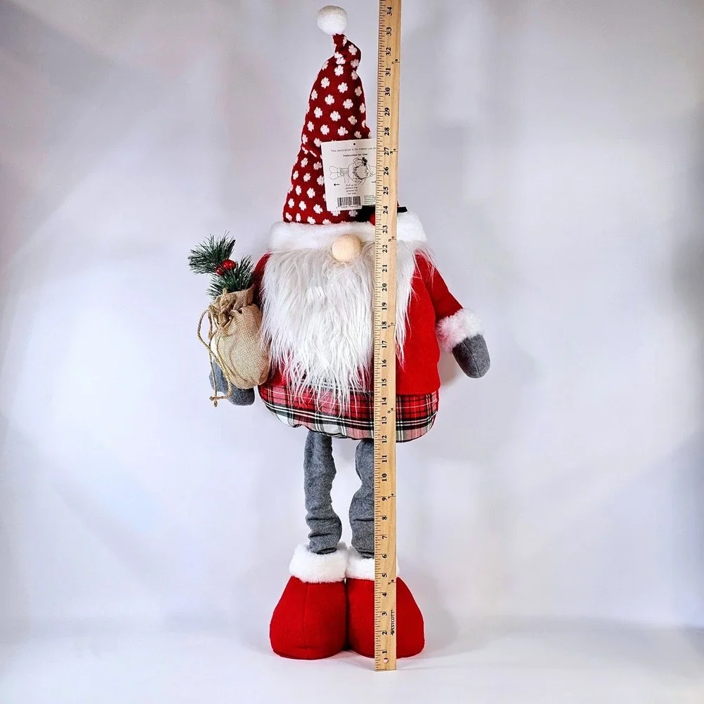 Holiday Time Floor Standing Gnome Expandable Christmas Decor Red Plaid 41